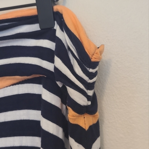 Merona Long Line Maxi Skirt Navy & Peach Color witih Stripes & Ruched Sides - Picture 6 of 6